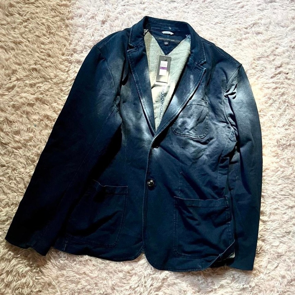 Tommy Hilfiger Dark Wash Stretch Denim Blazer Womens XXL Quiet‎ Luxury Office